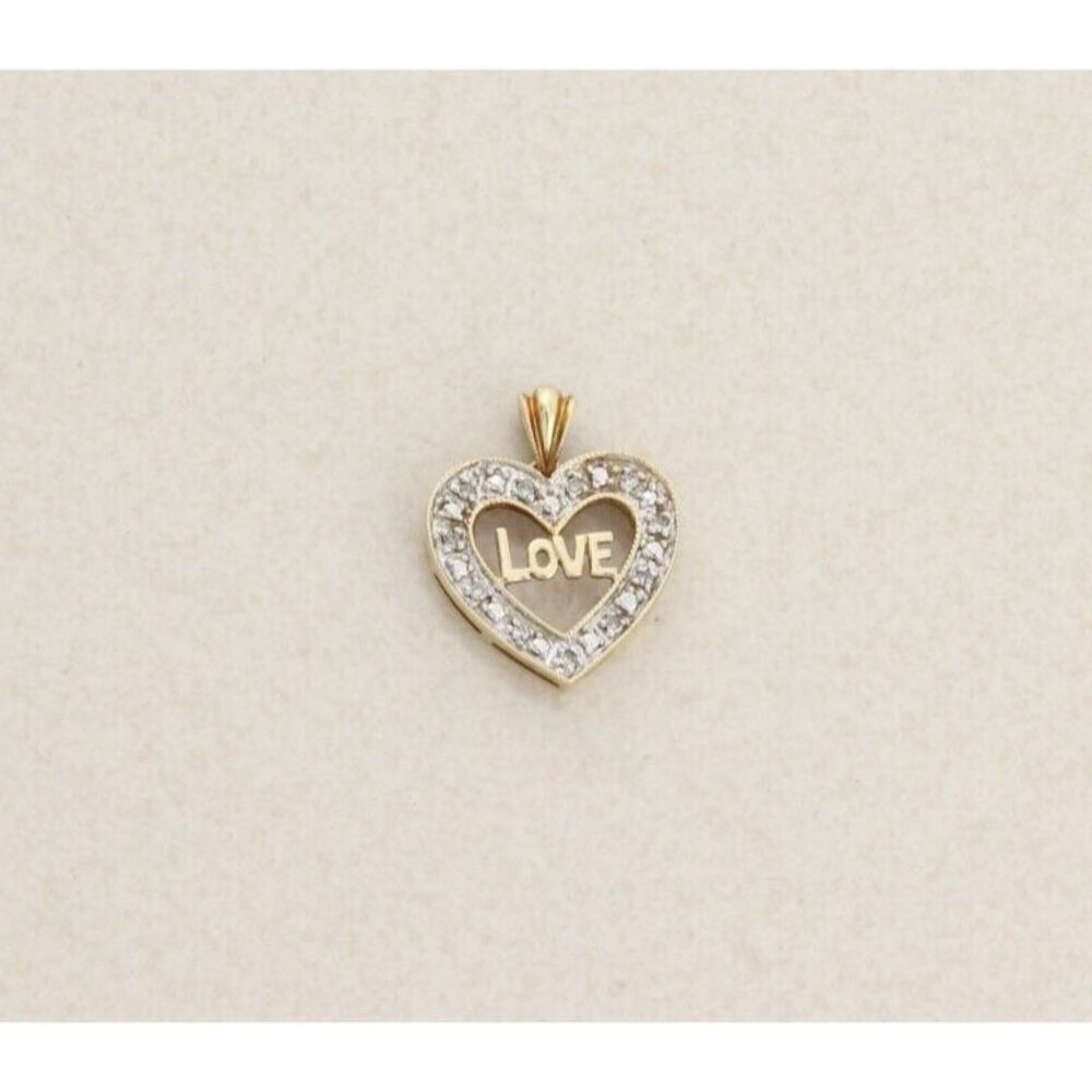 Pendant Only 10k Yellow Gold Diamond Love Heart Pendant - Picture 3 of 6